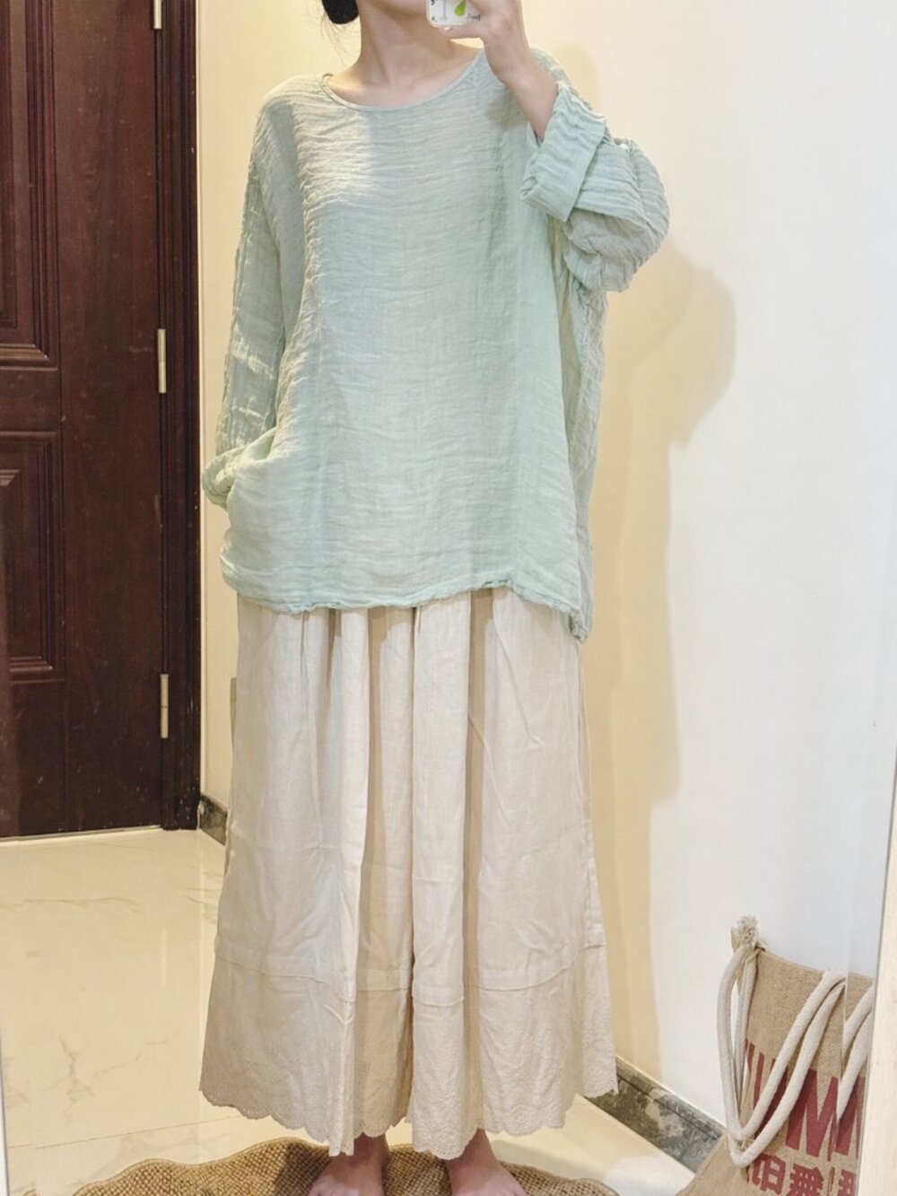 100% Linen Plant-Dyed Tunic Top in Fresh Mint Green - Brand New with Tags